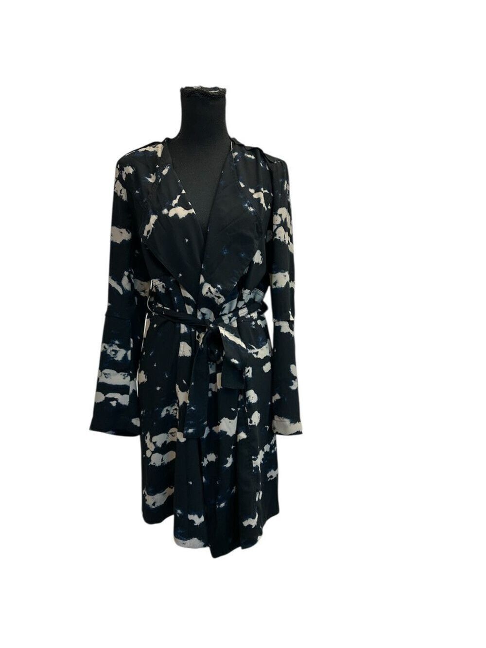 Maison Cinqcent 500 Black navy cream wrap dress Sz S long sleeve
